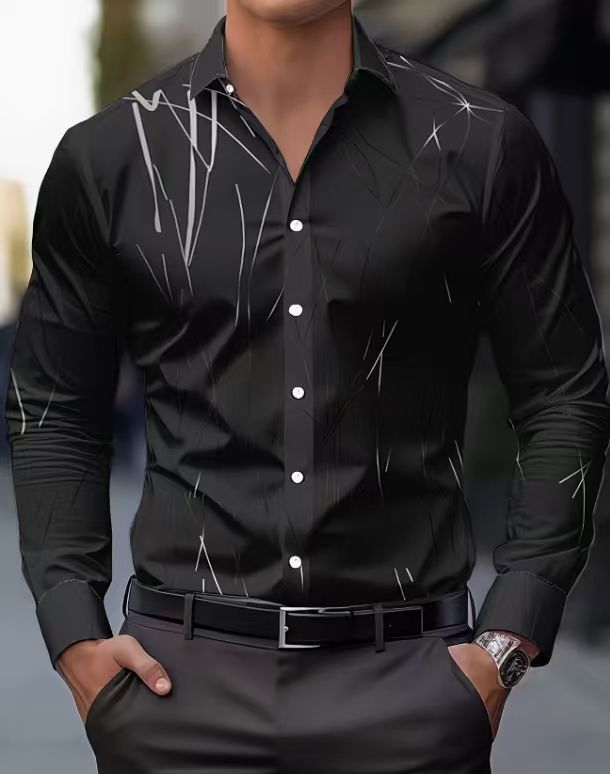 Slim-Fit Langarmshirt mit Linear-Print für Herren – Bild 3 | LuxeStyle