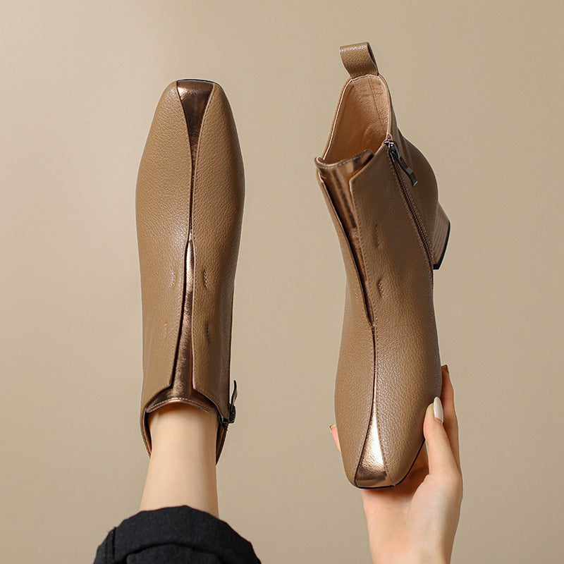 Retro Ankle Boots aus Schafsleder mit Chunky-Absatz