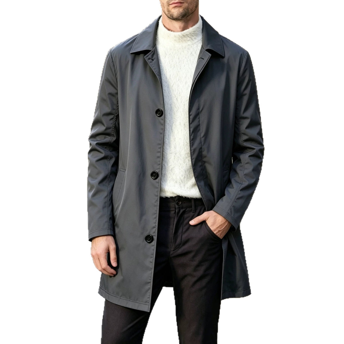Männerklassischer Trenchcoat einreihig, locker – Bild 4 | LuxeStyle