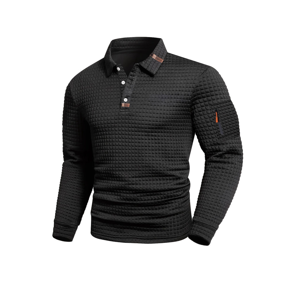 Patchwork Checkerboard Langarm Polo-Shirt Herren | LuxeStyle