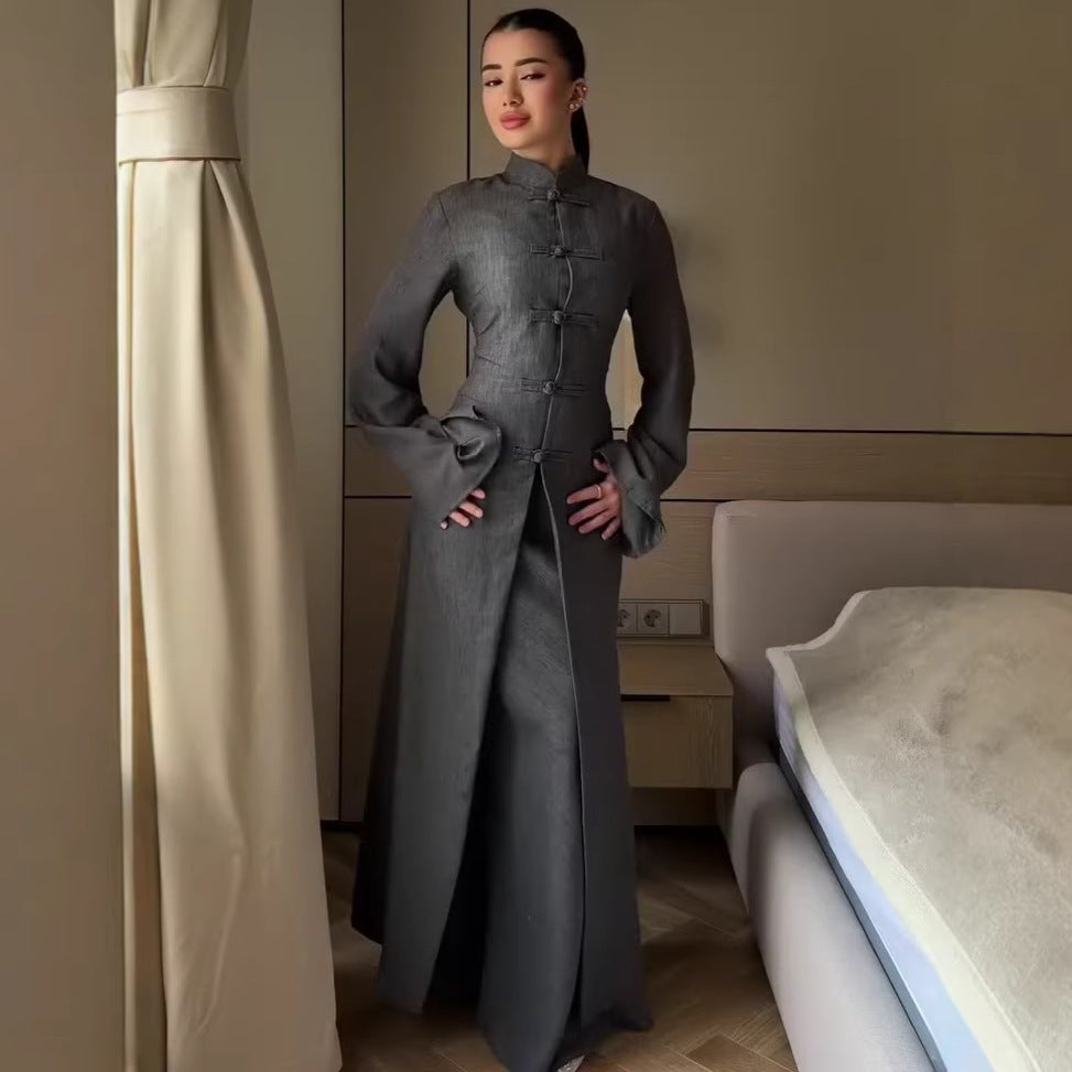 Vintage Langarm-Kleid mit Stehkragen
