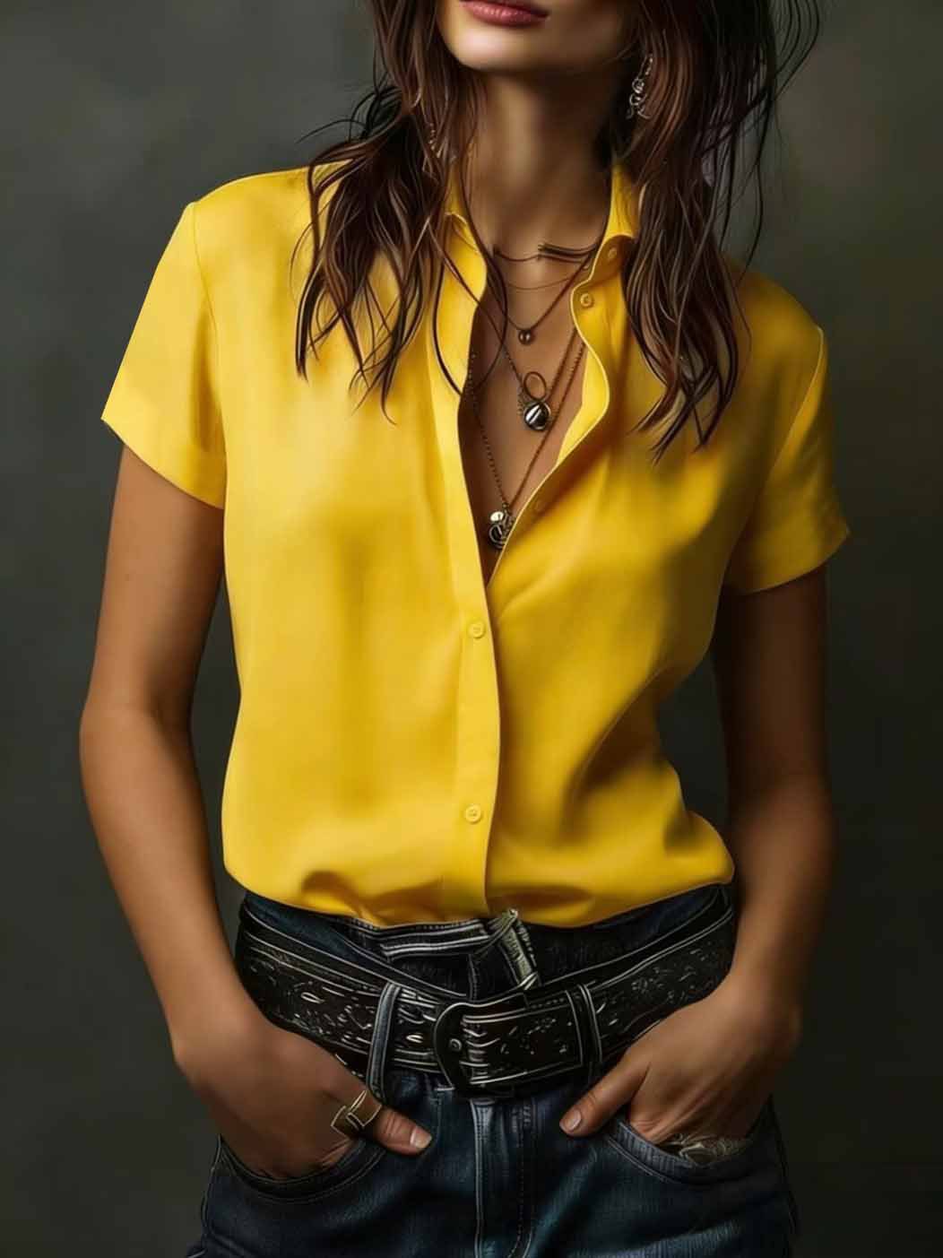 Kurzarm-Damenhemd mit Knopfleiste | LuxeStyle