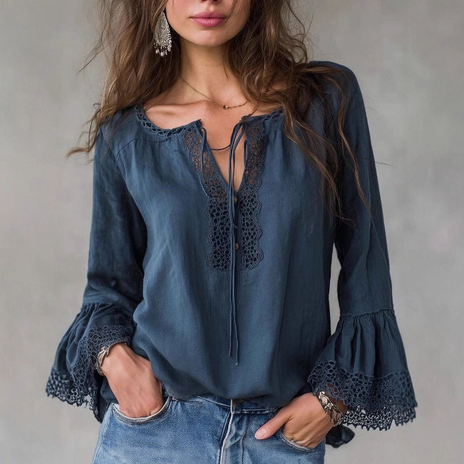 Vintage Langarmshirt aus Baumwoll-Leinen-Mix