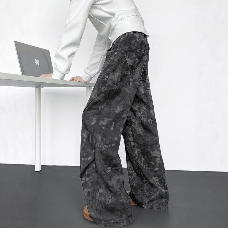 Herren Plissierte Wide-Leg Jeans