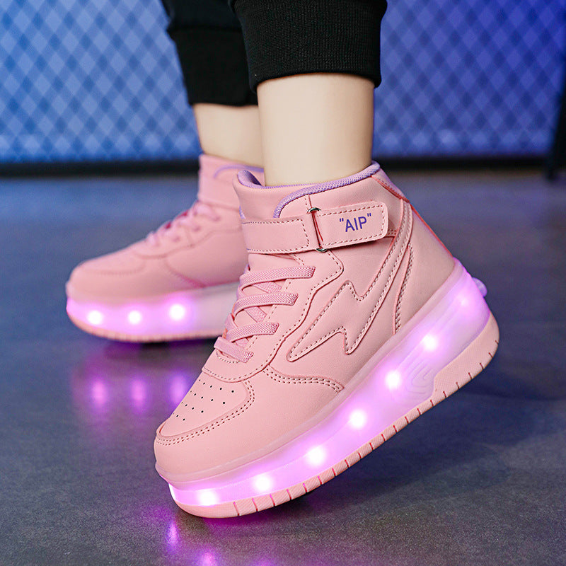 Jugendliche Lederrollschuhe mit Doppellaufrollen