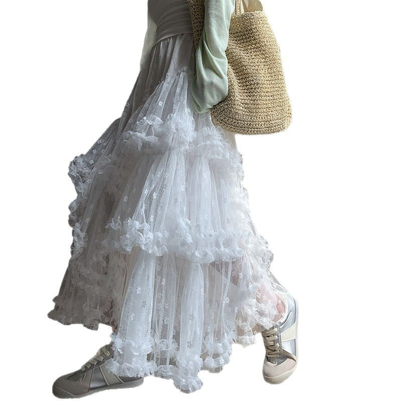 A-Linien Midi-Jupe mit Stufen und Blumenmuster