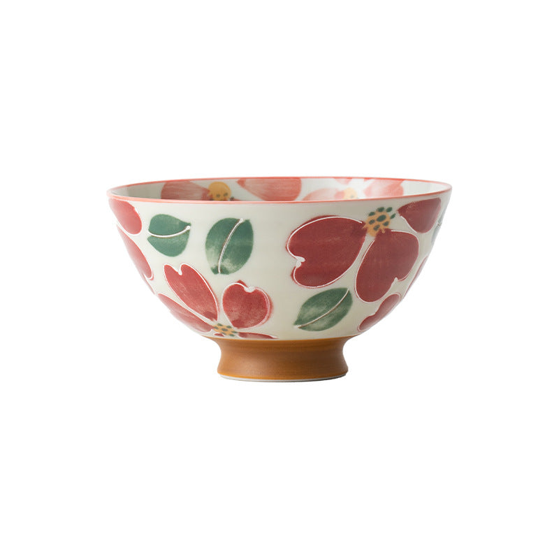 Japanische Keramik-Teeschale mit Blumenmuster