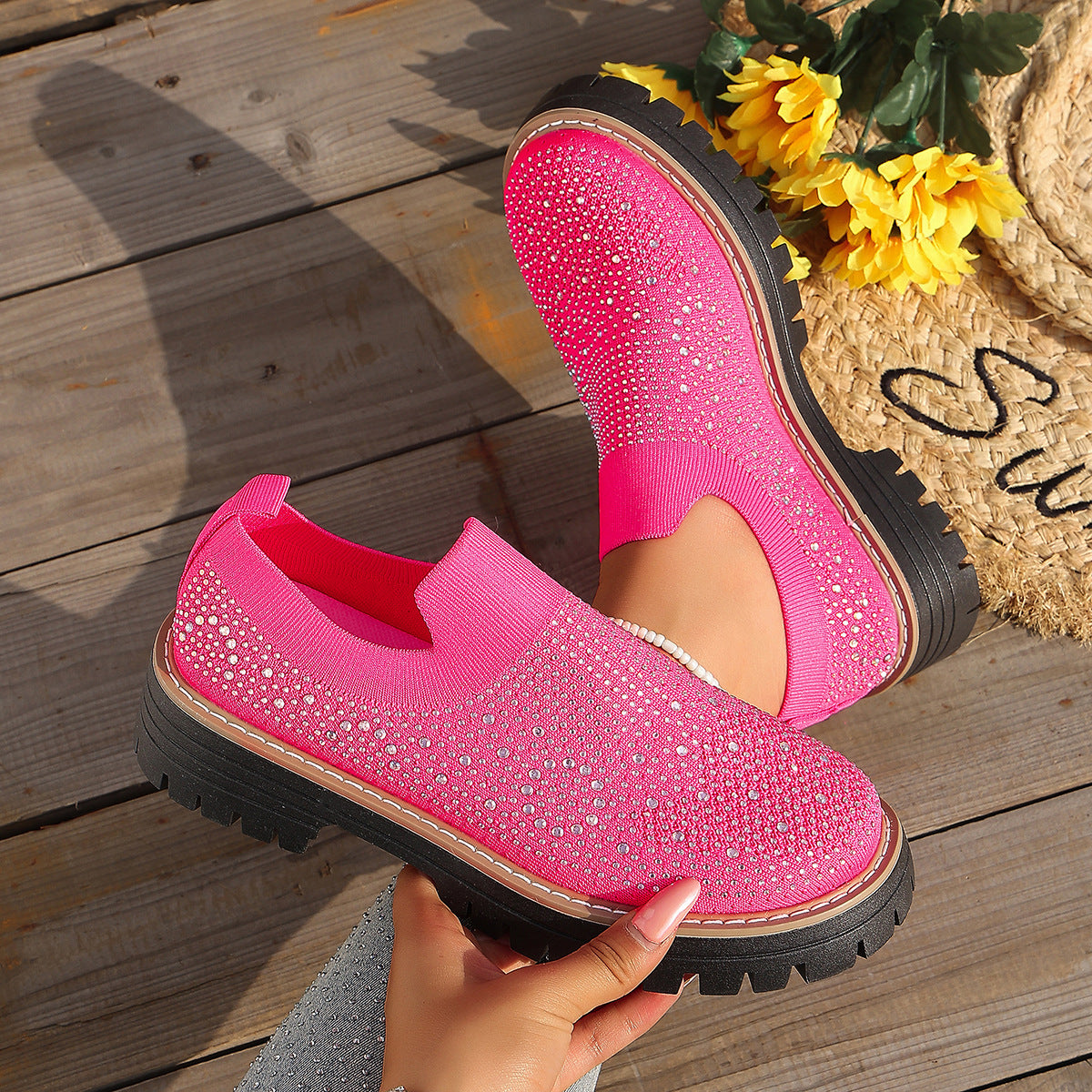 Glitzer-Sneaker mit Chunky Heel