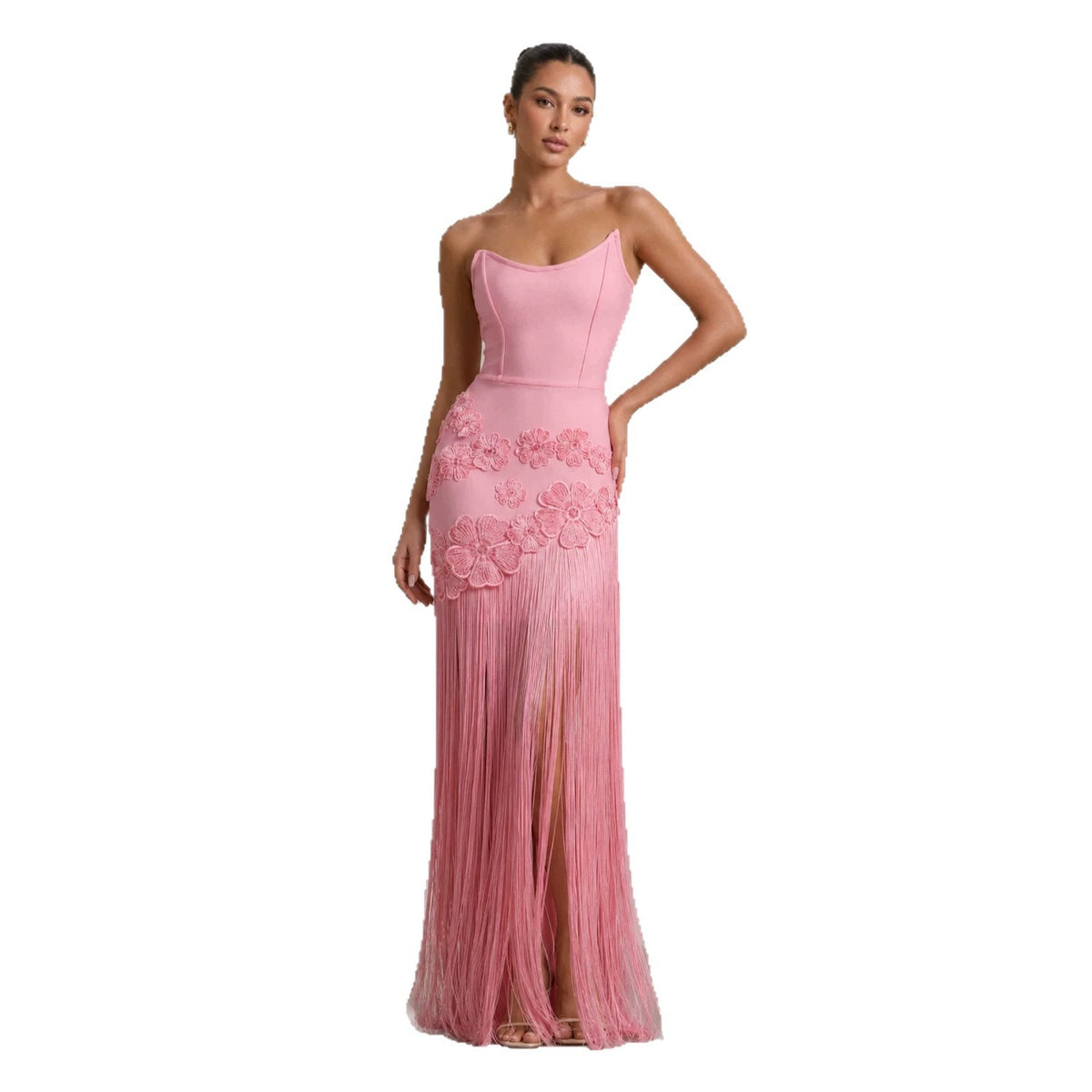 Pailletten-Bustier Maxi-Abendkleid mit Blumen – Bild 5 | LuxeStyle