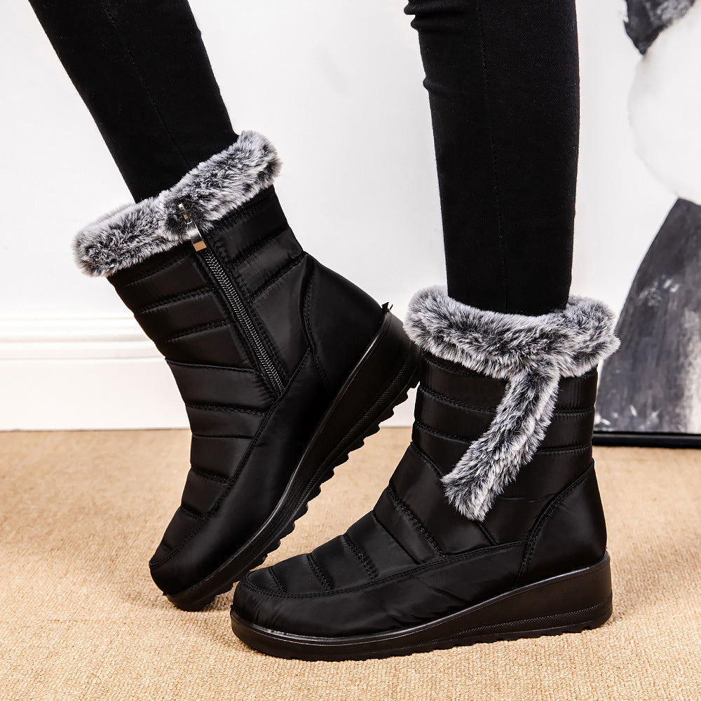 Gefütterte Damen-Schneestiefel mit Kunstfellkragen