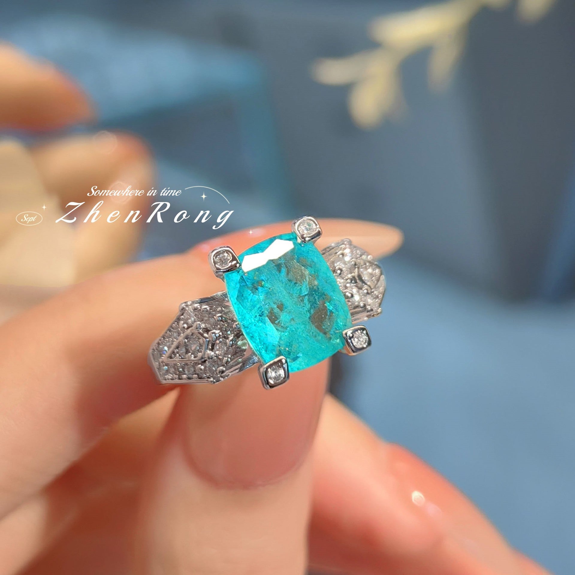 Paraiba-Tourmalin-Ring mit Diamanten