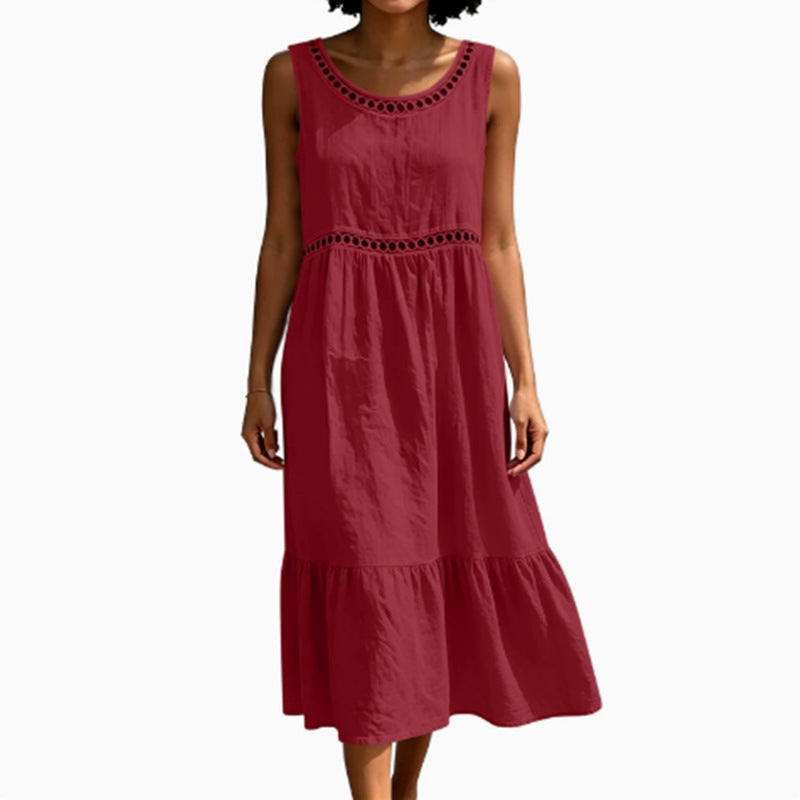 Elegantes ärmelloses Leinenkleid mit Spitze – Bild 8 | LuxeStyle