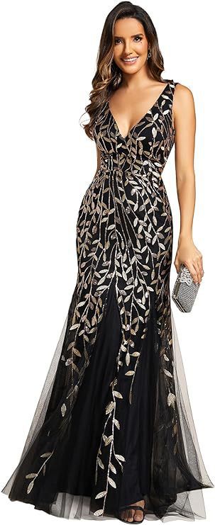 Formelles Paillettenkleid mit Doppel-V-Halsausschnitt – Bild 11 | LuxeStyle