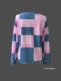 Damen Sweatshirt mit hellblauem Karomuster