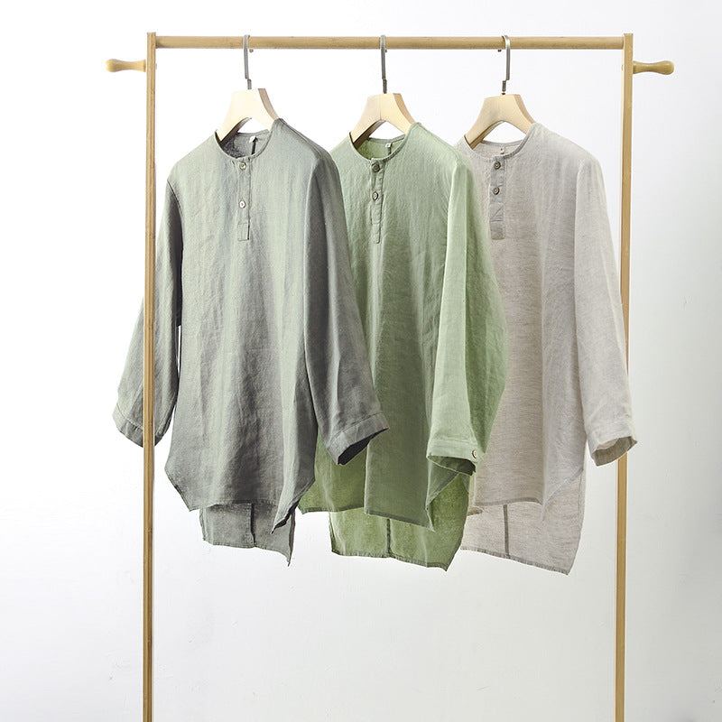 Leinen-T-Shirt mit Rundhals und 3/4-Ärmeln – Bild 7 | LuxeStyle