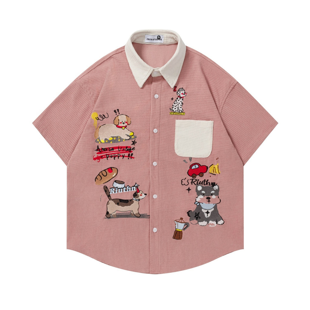 Unisex Waffelpiqué-Shirt mit Hunde-Print