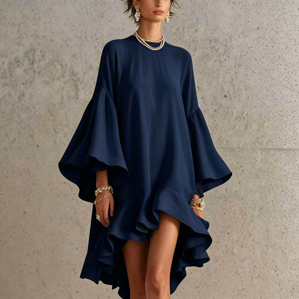 Asymmetrisches Chiffonkleid mit Puffärmeln – Bild 9 | LuxeStyle