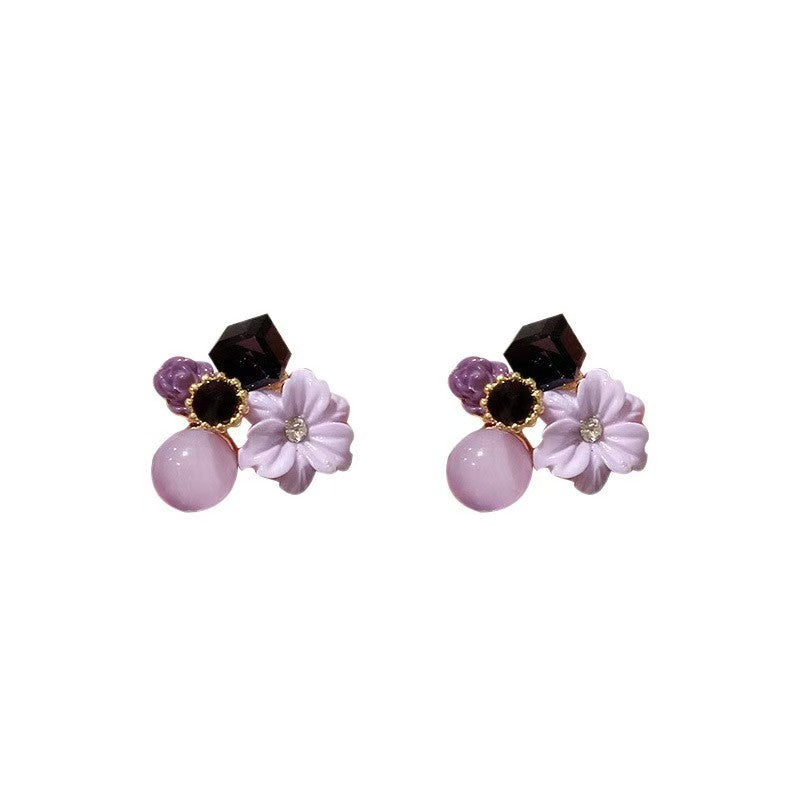 Elegante Kristall-Ohrringe mit lila Blumen – Ansicht 5