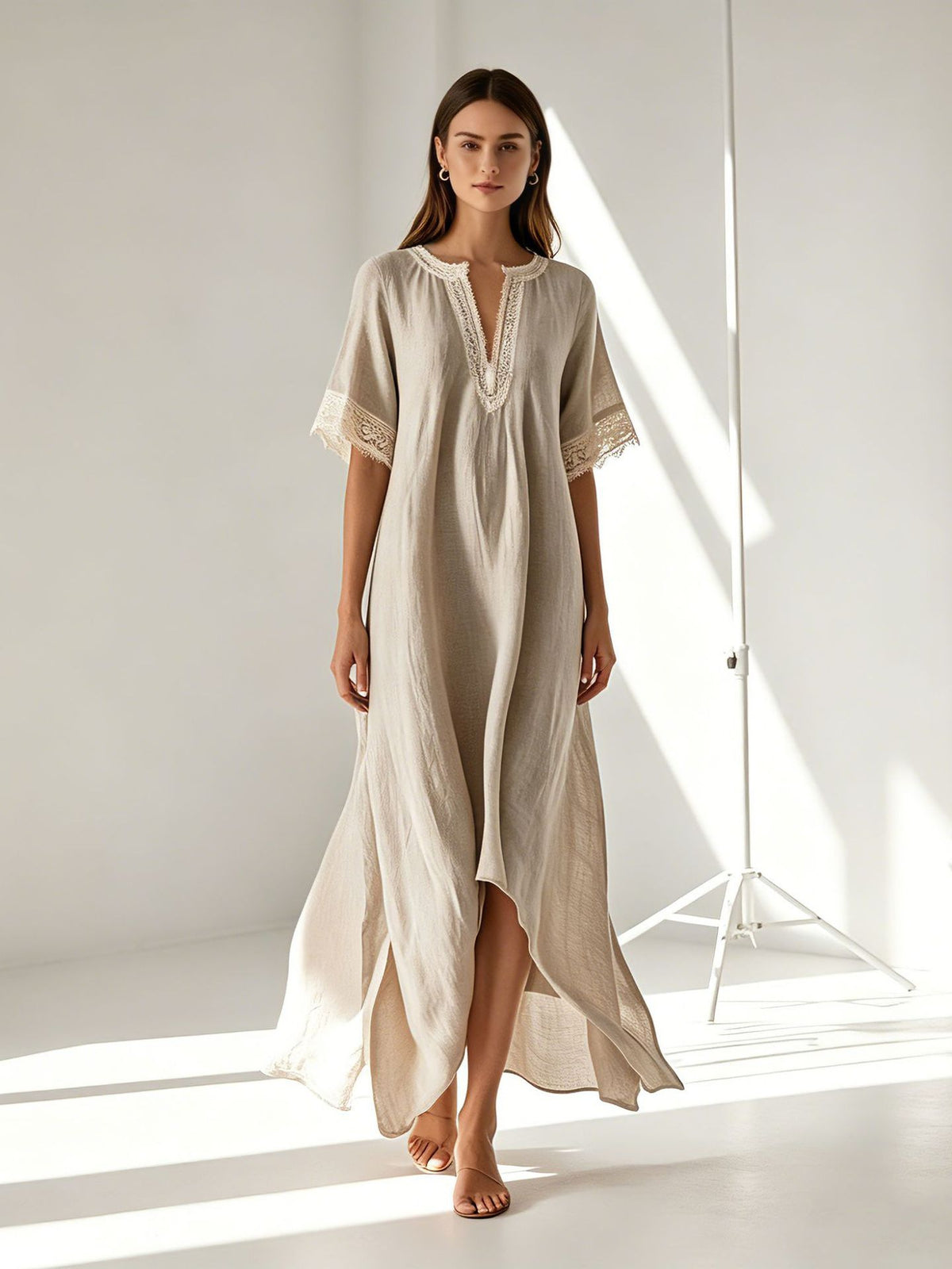 Boho Midi-Kleid mit V-Ausschnitt & Schlitz – Bild 10 | LuxeStyle