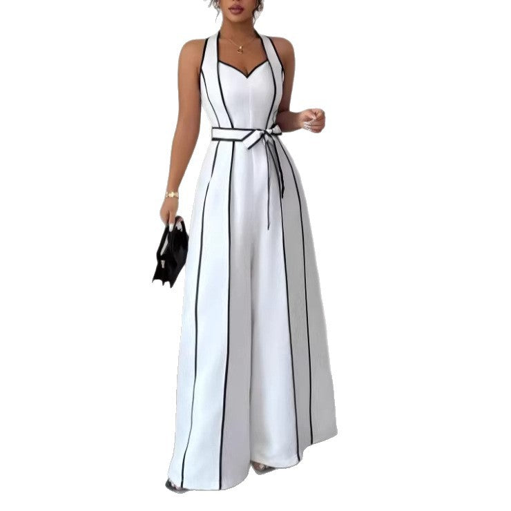 Gestreifter ärmelloser Jumpsuit mit weitem Bein