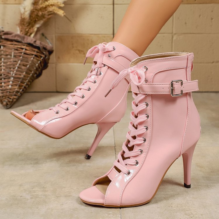 Peep-Toe High-Heel Sandaletten mit Kreuzriemen