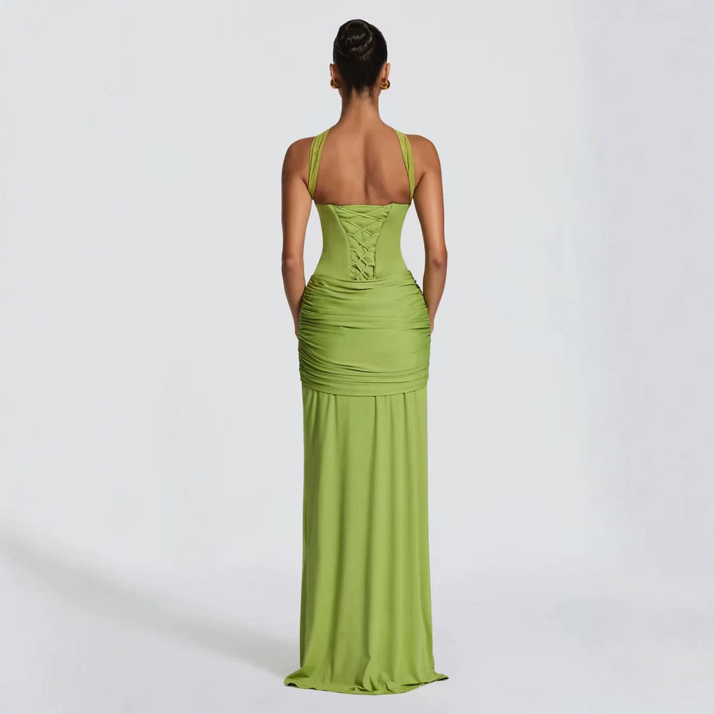 Plissiertes ärmelloses Kleid mit seitlicher Bindung