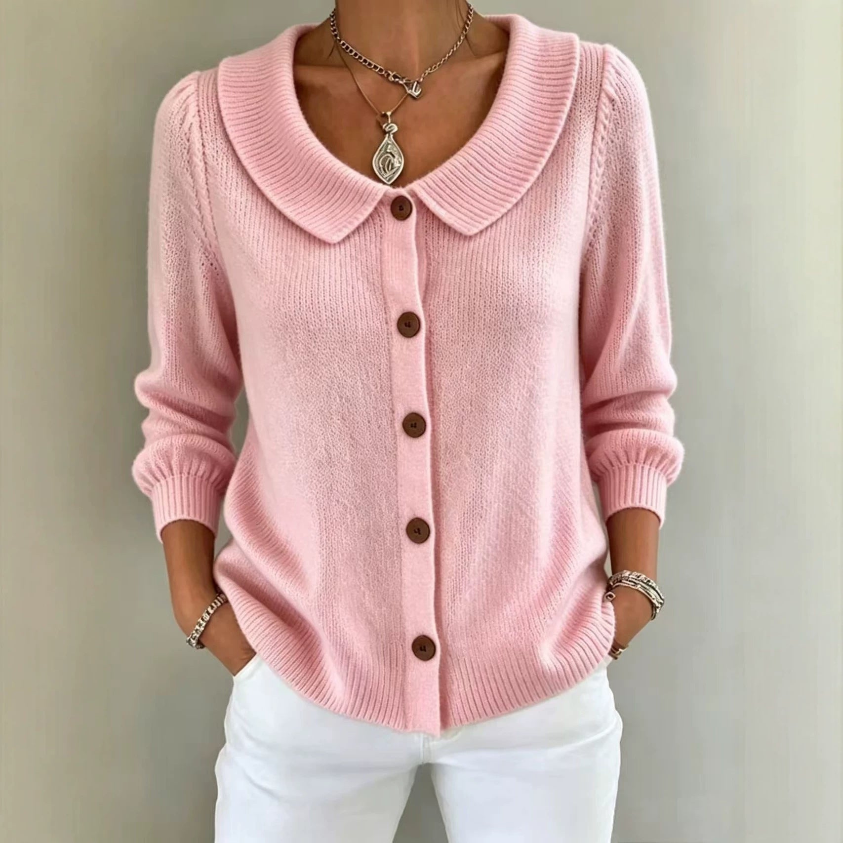 Damen Strickpullover mit Rollkragen und Knöpfen