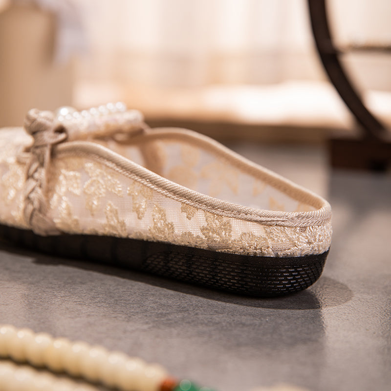 Sommer Mesh-Mules mit Perlen-Schnalle