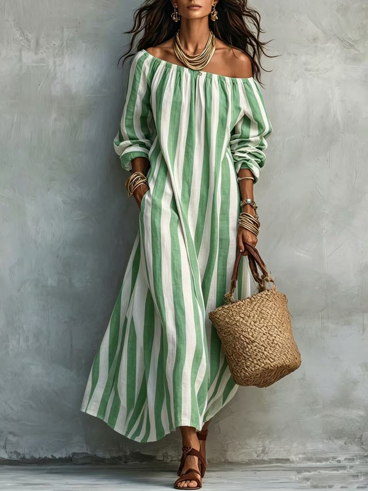 Gestreifter Off-Shoulder Dress