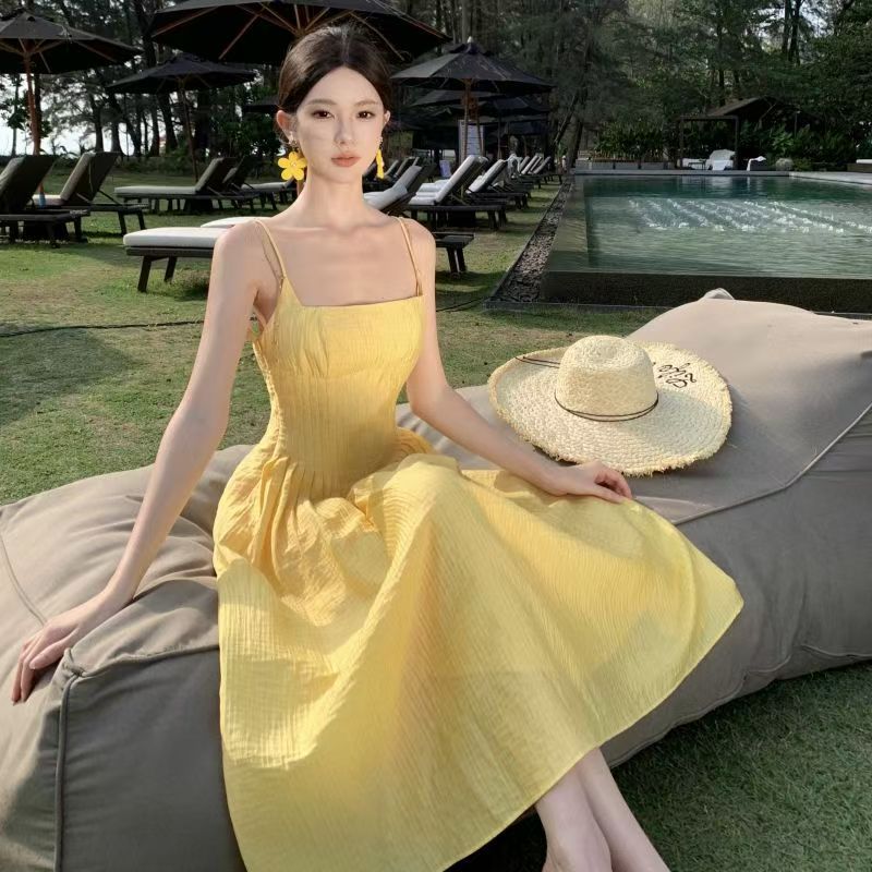 Damenmode Abgesteckter Taillengurt Sexy Trägerkleid