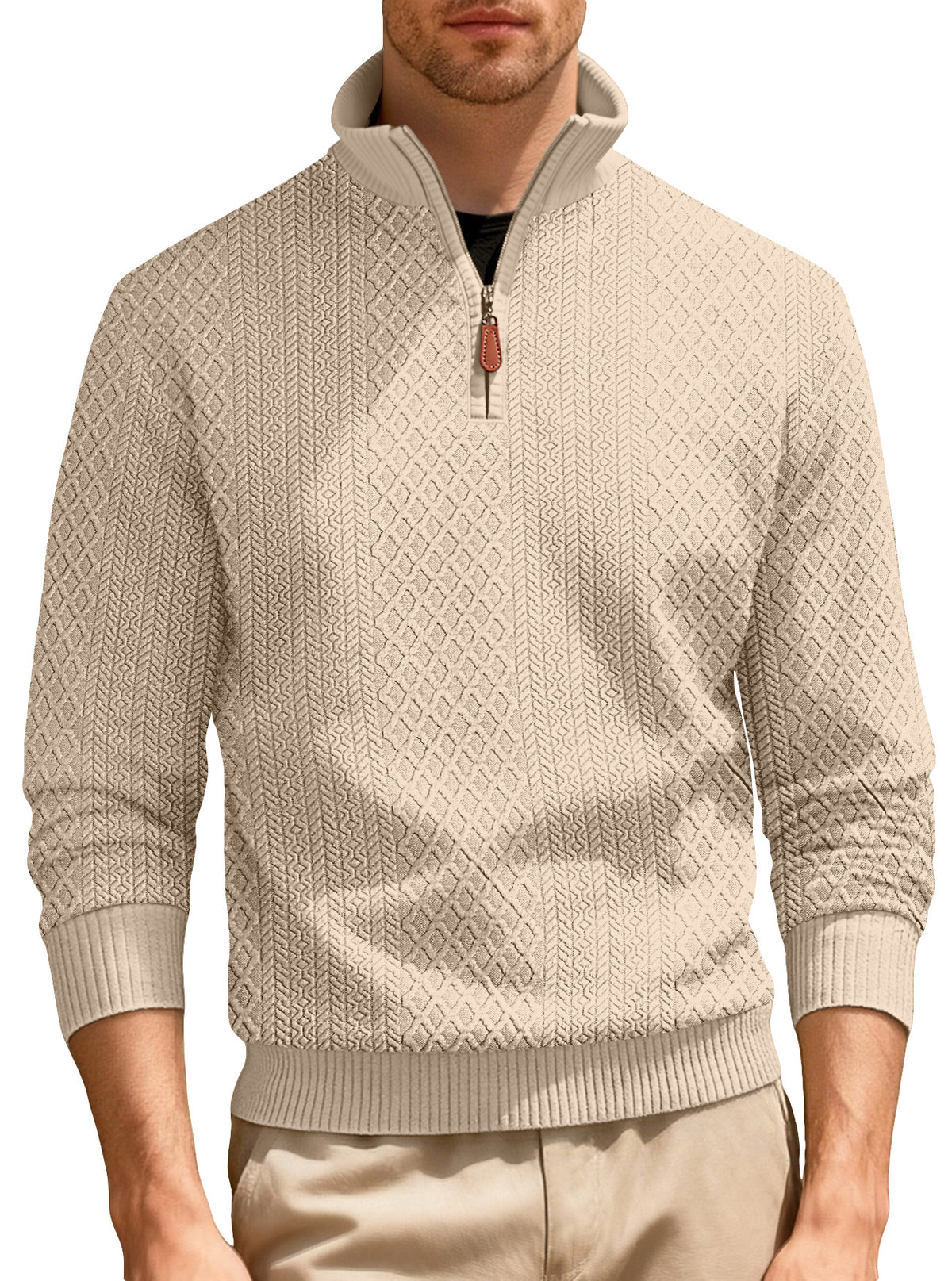 Männliches Sporttop mit Stehkragen, Reissverschluss, Langarm – Bild 7 | LuxeStyle