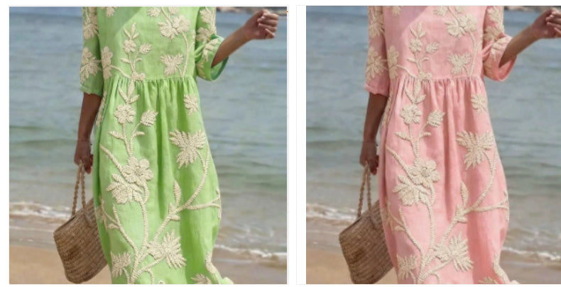 Langes A-Linien-Kleid mit Rundhals und Print