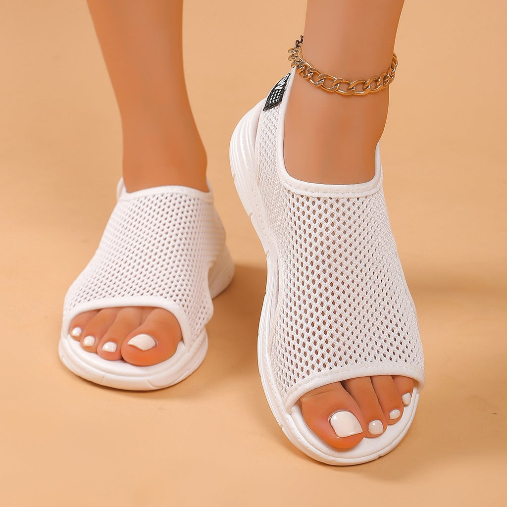 Damen Flyknit Peep-Toe Sandalen mit dicker Sohle