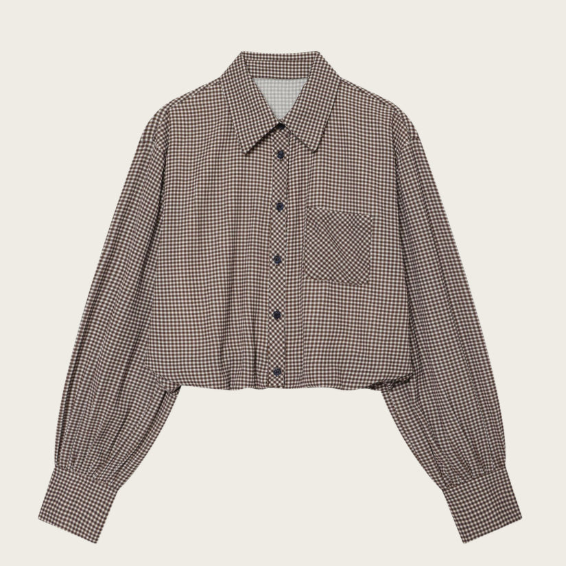 Retro-Bluse mit Plaid-Muster und langen Ärmeln
