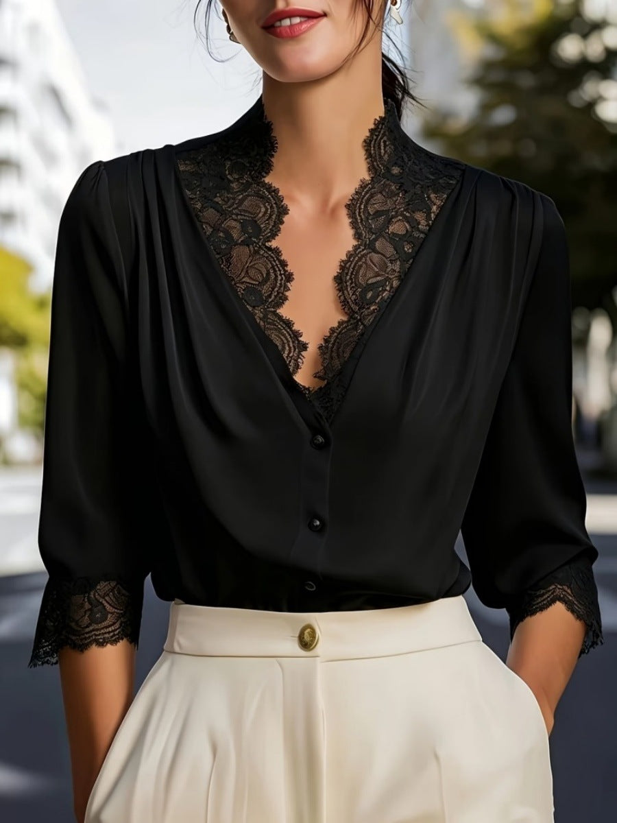 Elegante Bluse mit Spitzen-Einsätzen
