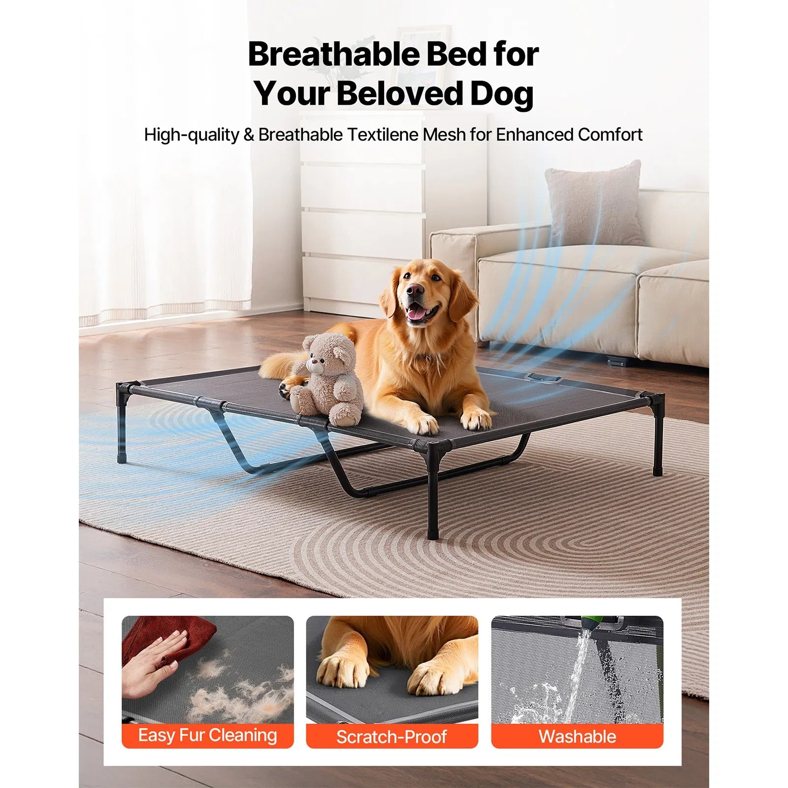 Erhöhtes Hundebett XL für grosse Hunde, Grau