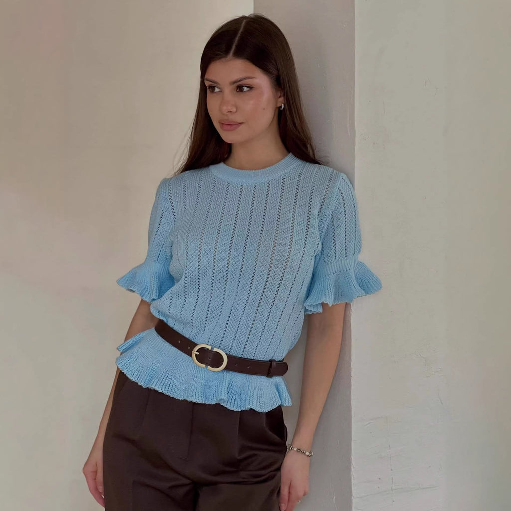 Sommerliches Stricktop mit Rüschen und 3/4-Ärmeln – Bild 5 | LuxeStyle