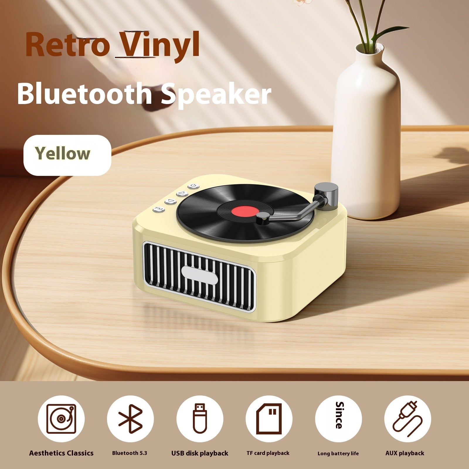 Retro Bluetooth-Lautsprecher mit Plattenspieler-Design