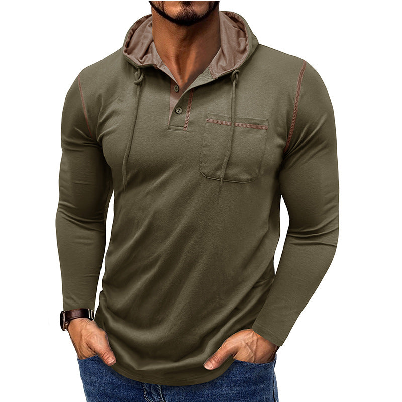 Herren Langarmshirt Henley mit Kapuze – Bild 7 | LuxeStyle