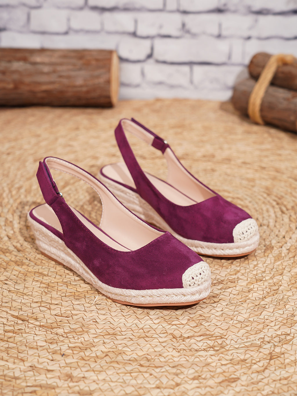 Retro Slingback Keilsandalen mit Strohgeflecht
