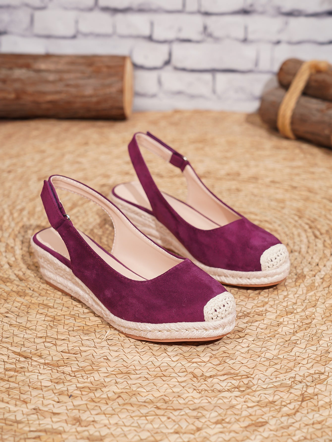Retro Slingback Keilsandalen mit Strohgeflecht