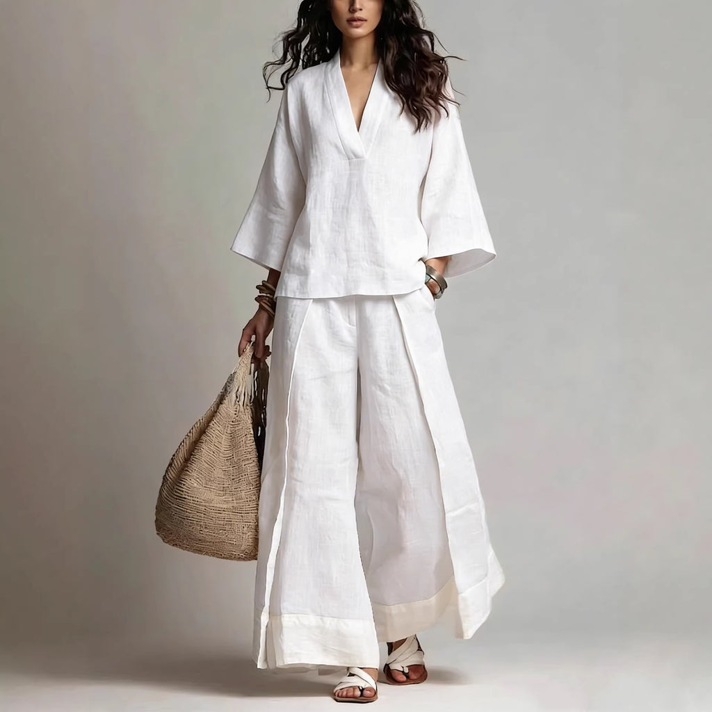 2-teiliges Leinen-Set «Provence» – Hemd & Wide-Leg-Hose