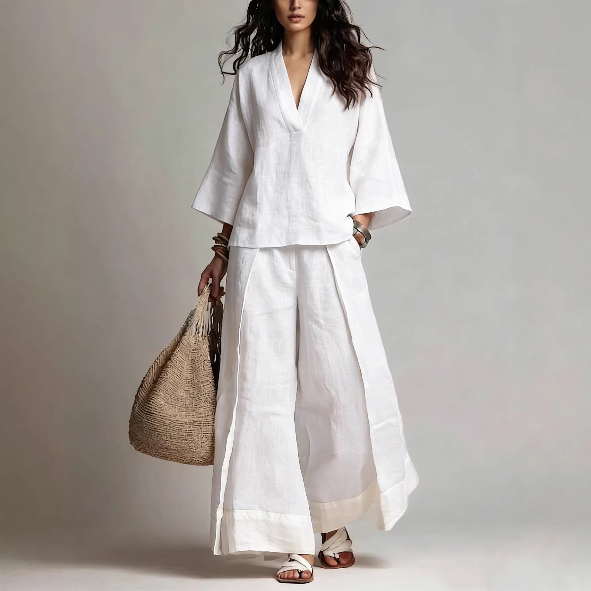 2-teiliges Leinen-Set «Provence» – Hemd & Wide-Leg-Hose