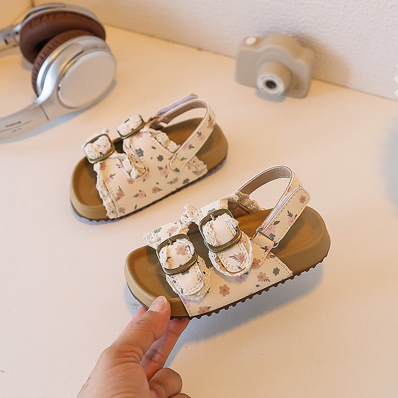 Baby- und Kinder-Kork-Sandalen mit Blumen