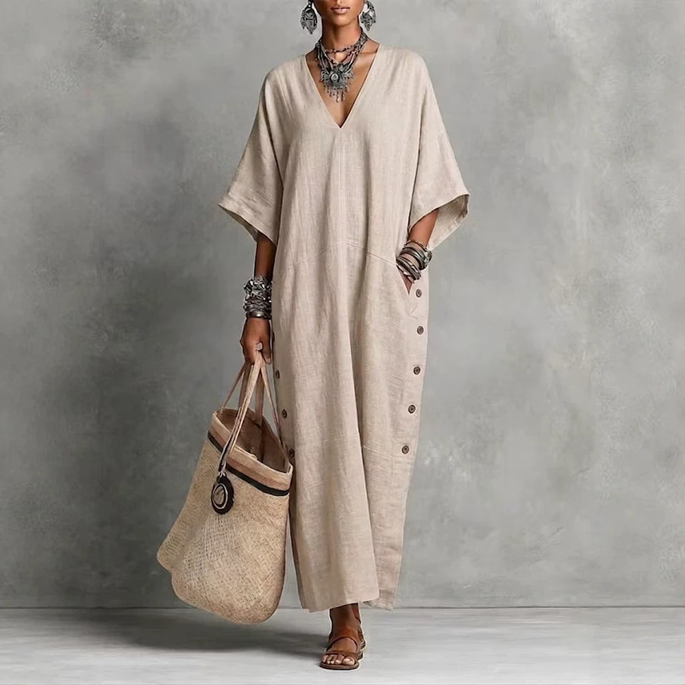 Loose-fit Leinenkleid mit Knopfdetails – Bild 4 | LuxeStyle