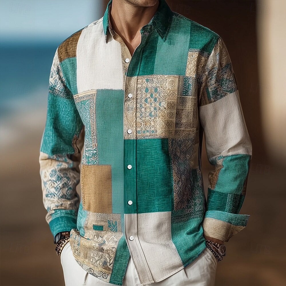Herren Langarmshirt mit geometrischem Farbblock-Design – Bild 4 | LuxeStyle