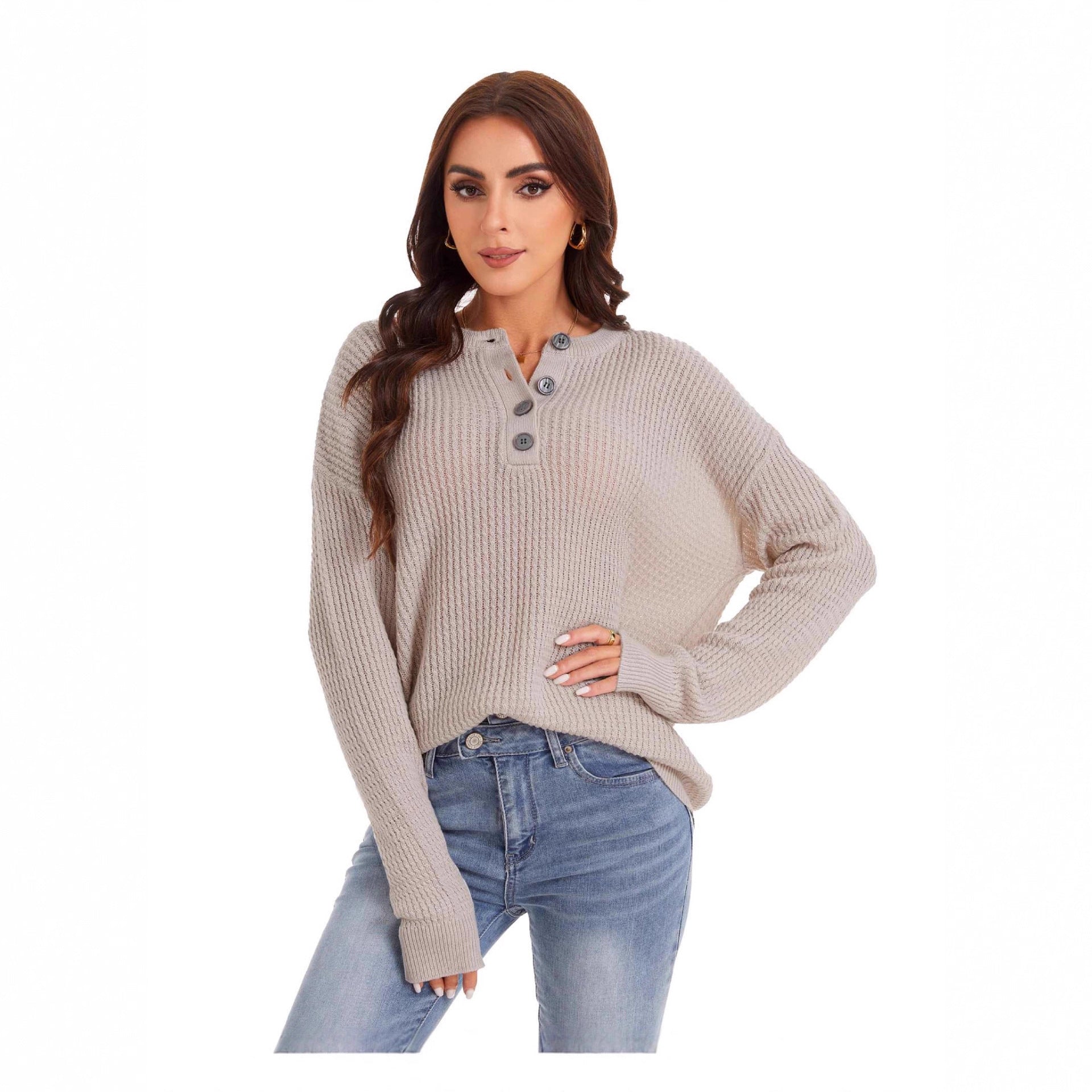 Lockerer Pullover mit Rundhals und Knöpfen