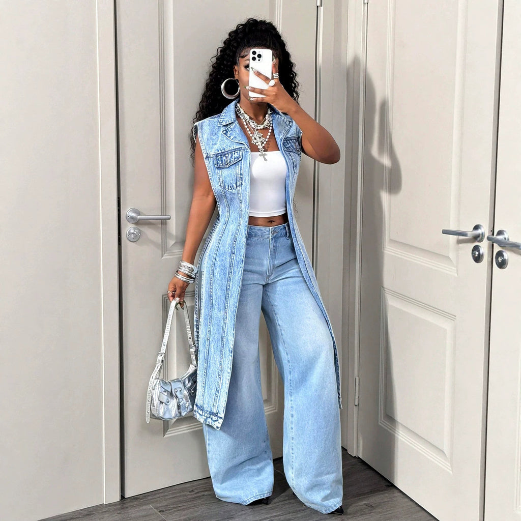 Denim-Midi-Kleid mit asymmetrischem Saum