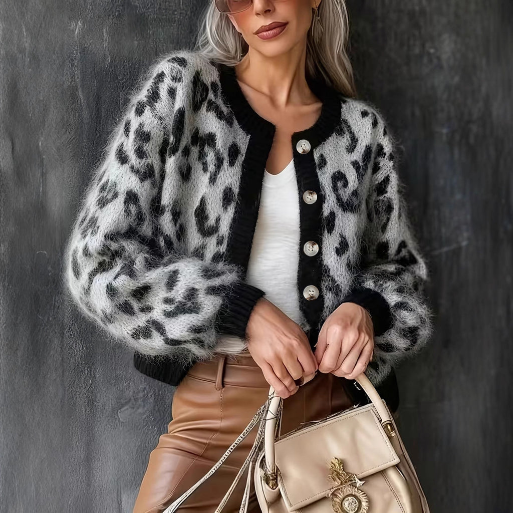 Jacquard Cardigan mit Leo-Print