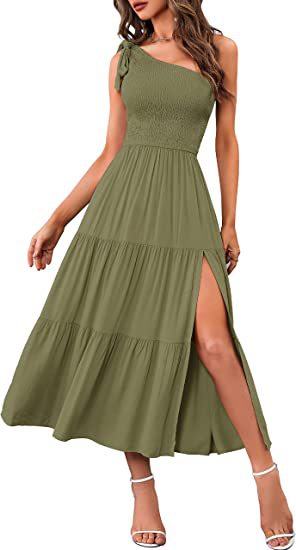 One-Shoulder Plissee-Kleid mit Schlitz